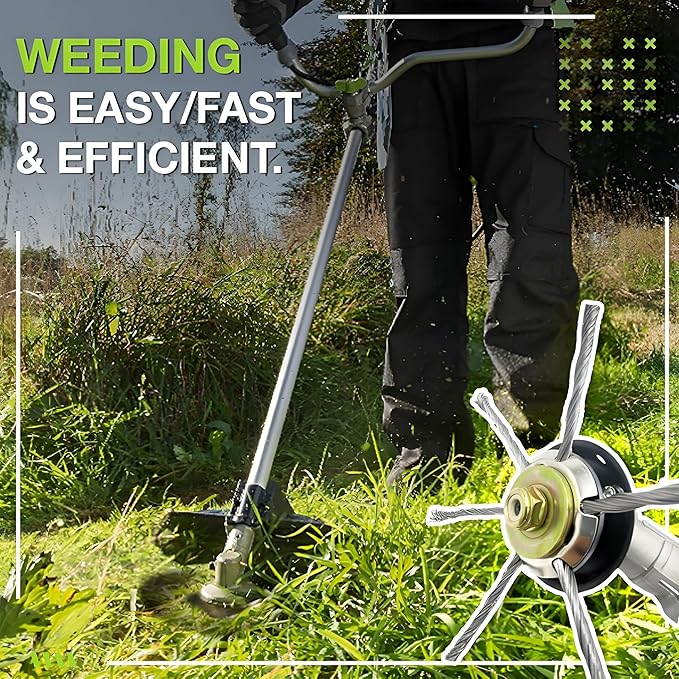 New Upgrade Steel Wire Grass Trimmer Head, 6 Inch, 6 Blades Design, Rotary Brush Weed Cutter, Weed Eater Replacement Part with Installation Tools and Accessories(3 Pack)