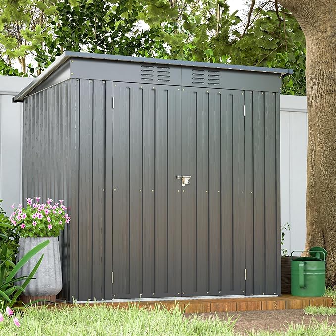 6X4 FT Outdoor Storage Shed, Waterproof Metal Garden Sheds with Lockable Door, Steel Tool Storage Buildings Shed & Outdoor Storage House for Garden, Backyard, Patio, Lawn, Trash Cans(Black)