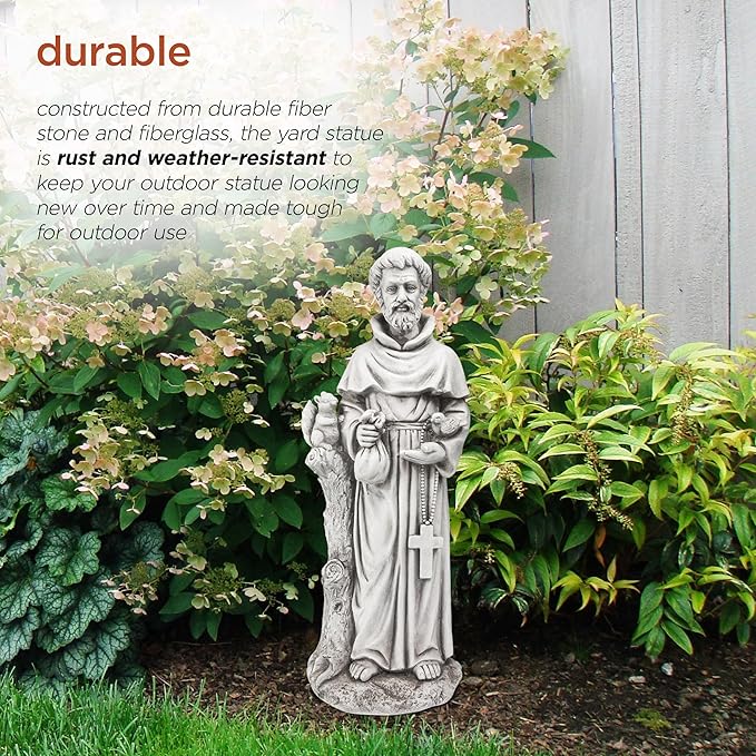 Alpine Corporation QFC102 Outdoor Saint Francis Garden Standing Statue, 31" Tall, Gray