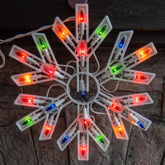 Dazzle Bright Christmas Snowflake Lights Outdoor,100 Count 8.5FT Connectable Waterproof Christmas Icicle Lights with 6 Drops Plug in for Indoor Xmas Yard Home Decorations (Multi-Colored)