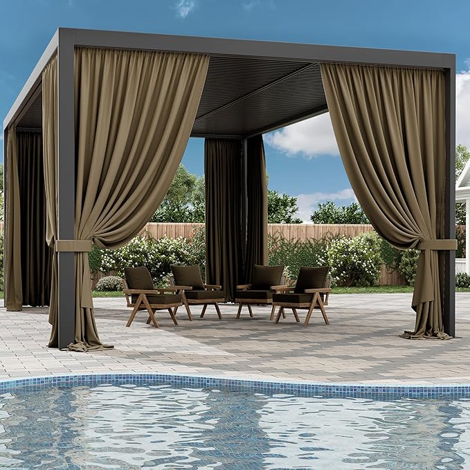 Gazebo Universal Replacement Privacy Curtain,12'×20' Gazebo Outdoor Waterproof Curtains, 4-Panels Sidewall Curtains with Double Zipper for Patio Canopy, Garden and Backyard (Curtain Only)