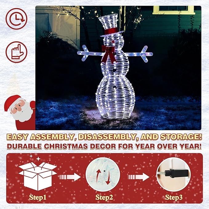 VEIKOU 4.5FT Christmas Outdoor Decorations Snowman, Outdoor Christmas Decorations Snowman with 100 LED Lights, Pre-Lit Iridescent Christmas Decor Snowman for Indoor Outdoor Garden, Yard, Lawn