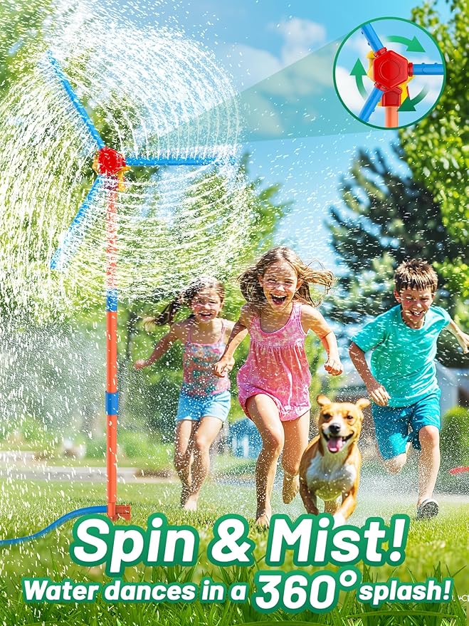 Outdoor Water Sprinklers with 4 T Ball Set for Toddlers Kids Ages 4-8,Summer Outside Sprinklers Play Equipment Baseball Game Lawn Yard Tee Ball Game for Boys Girls,Hose Connector Included (C)