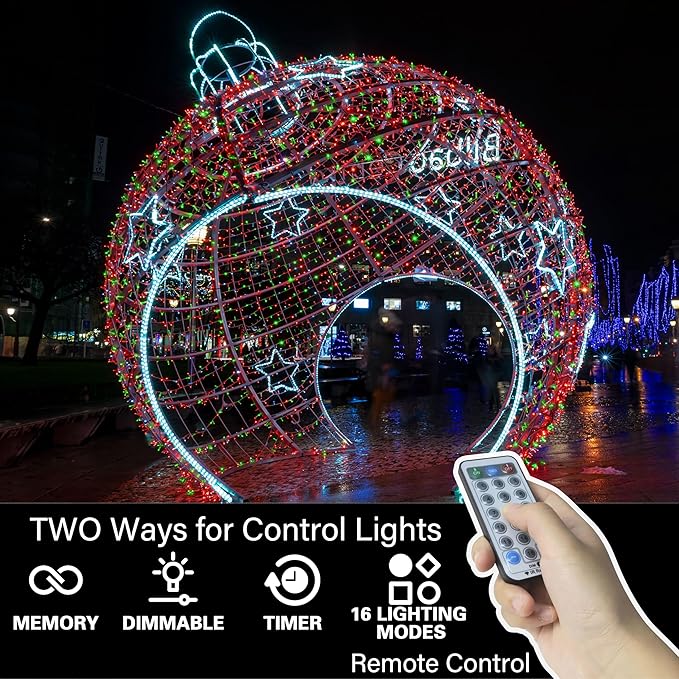 33ft Christmas Decorative Mini Lights, 100 LED Transparent Wire Fairy Starry String Lights Plug in, 16 Lighting Modes, for Indoor Outdoor Xmas Tree Wedding Party Decoration (Red+Green)