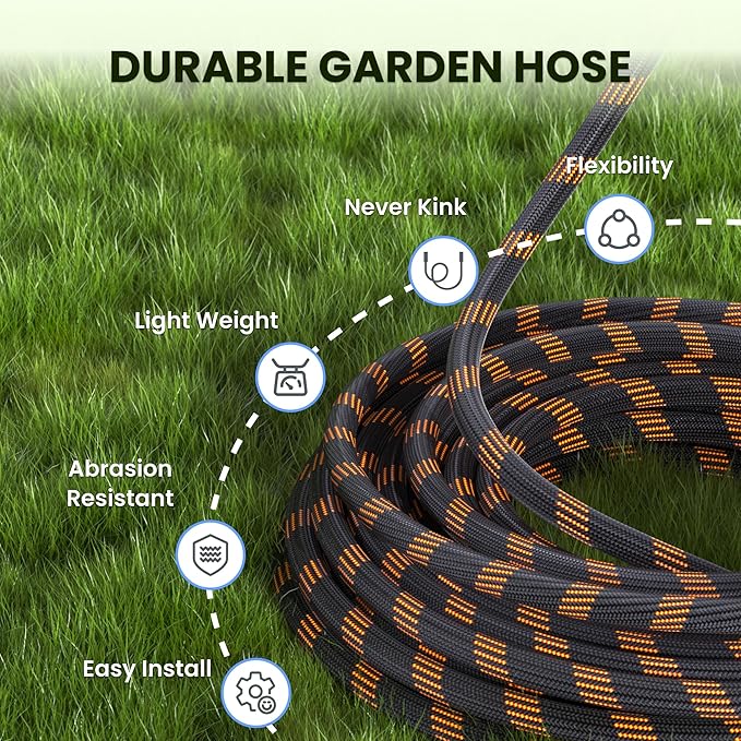 Giraffe Tools Garden Hose 100FT 1/2” Non-Expandable Lightweight Flexible Water Hoses Burst 600 psi with 9 Spray Function Nozzle Heavy Duty Hose