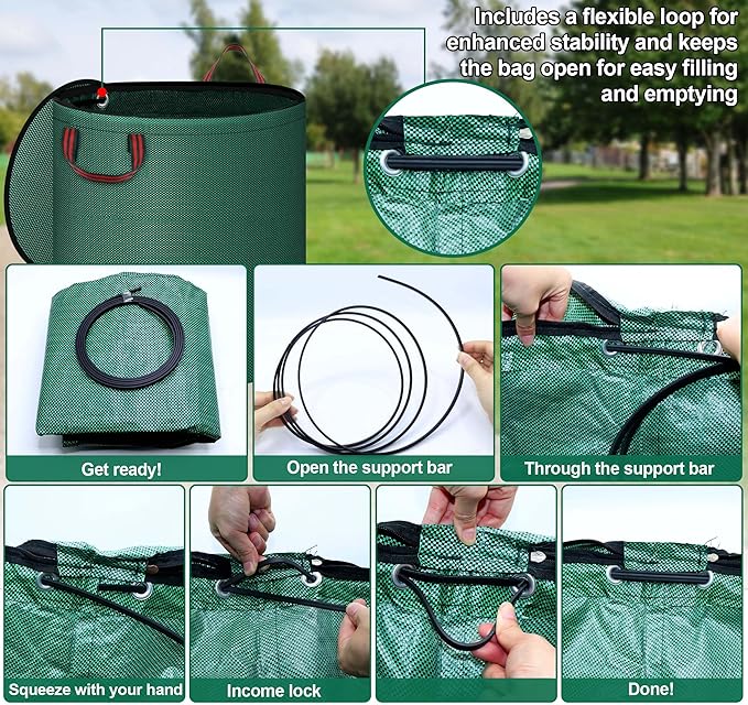 Reusable Yard Waste Bags with Lid, 2 Pack 72 Gallon Lawn and Leaf Garden Bags Heavy Duty with 4 Handles, Collapsible Garden Waste Container for Collecting Indoor Outdoor Debris Leaves Grass Clippings