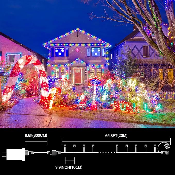 Colorful String Lights, 66 ft 200 LED Pastel Easter Lights 11 Modes Plug in,transparant Wire Twinkle Fairy Lights for Spring Bedroom(Lighted up in Pink Red Yellow Blue Green Color)