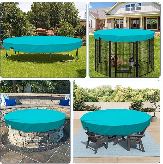 ECOOPTS 9 ft Waterproof Round Polyester Pool Cover for Above Ground Pools, Swimming Pool Cover Protector Winter Safety Cover (Turquoise)