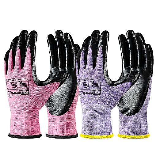 COOLJOB 10 Pairs Nitrile Dipped Rubber Coated Safety Work Gloves with Grip, Non-slip Bulk Gardening Roofing Gloves for Ladies Women, Oil-resistant Gear for Package Handler, Warehouse Worker, Medium