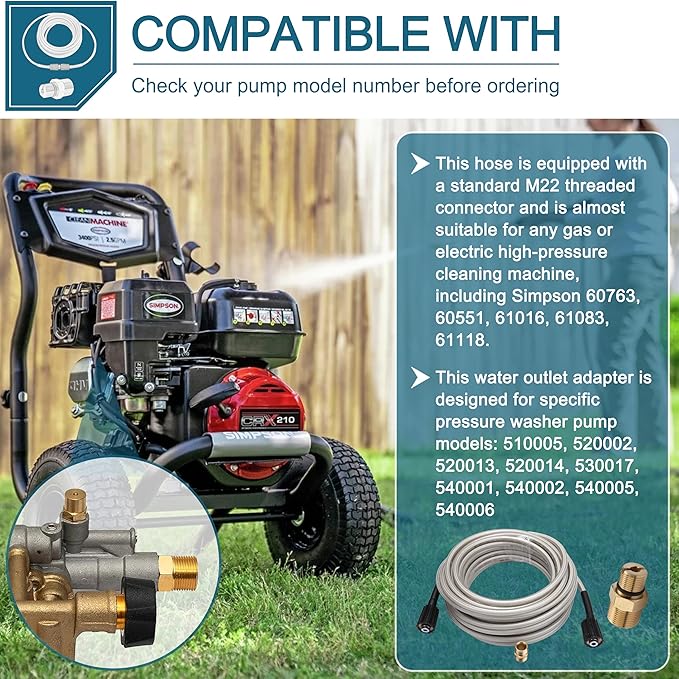 3700 PSI,50ft Pressure Washer Hose Bundle with 7106686 Outlet Connector, Replacement for Simpson Cleaning 40226, Compatible with Most Pressure Washers