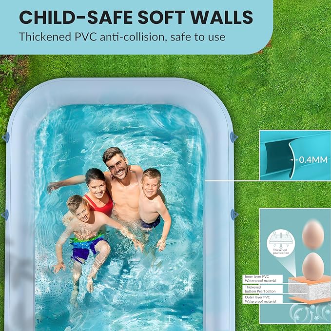 Inflatable Pool with Canopy,Upgraded 102"x67"x24" Inflatable Swimming Pool for Kids&Adults,Outdoor Blowup Pool with UV Shade&Wireless Pump,Durable Thickened Family Splash Play Center for Backyard-Blue