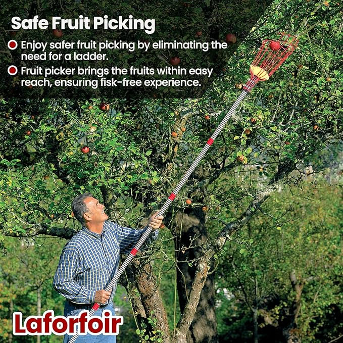 Fruit Picker Pole with Basket Segmented Fruit Picker Pole Tool for Apple Avocado Cherry Lemon Mango Orange Peach Picking(40-160") 12FT
