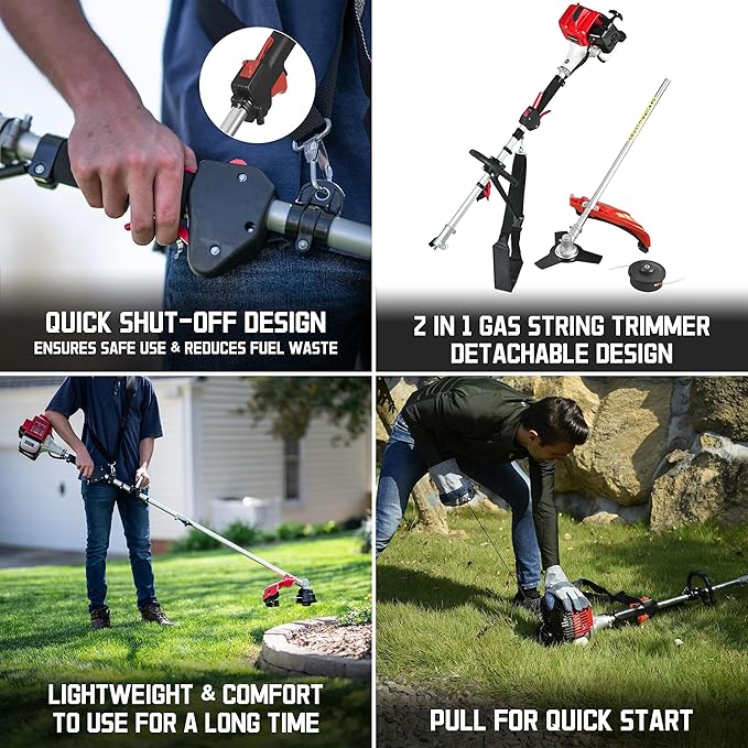 PowerSmart 22 in. 170cc RWD Self Propelled Gas Lawn Mower & 16-Inch 25.4cc String Trimmer/Edger with 10-Inch Brush Cutter