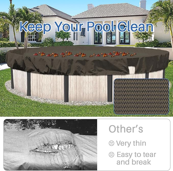 ECOOPTS 10 ft Round Pool Cover for Above Ground Pools, Swimming Pool Cover Protector Winter Safety Cover (Brown)