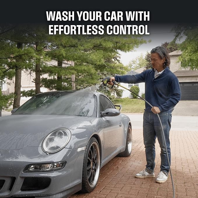 Active Swivel Pressure Washer Gun with an inbuilt 3/8” inlet male swivel plug for pressure washer hose and 1/4” female quick connect for nozzles, wands & foam cannon for home car wash and detailing.