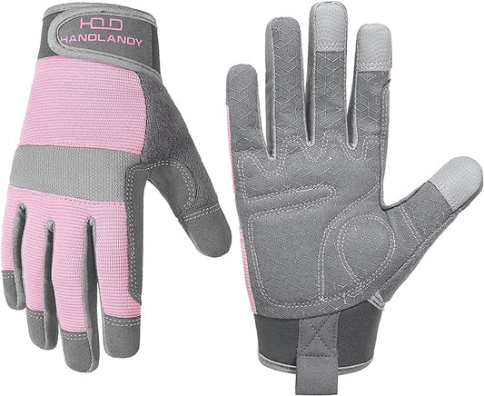 HANDLANDY Women Safety Work Gloves Utility Touch Screen Working Grip Glove for Yardwork Gardening Breathable Mechanic Gloves