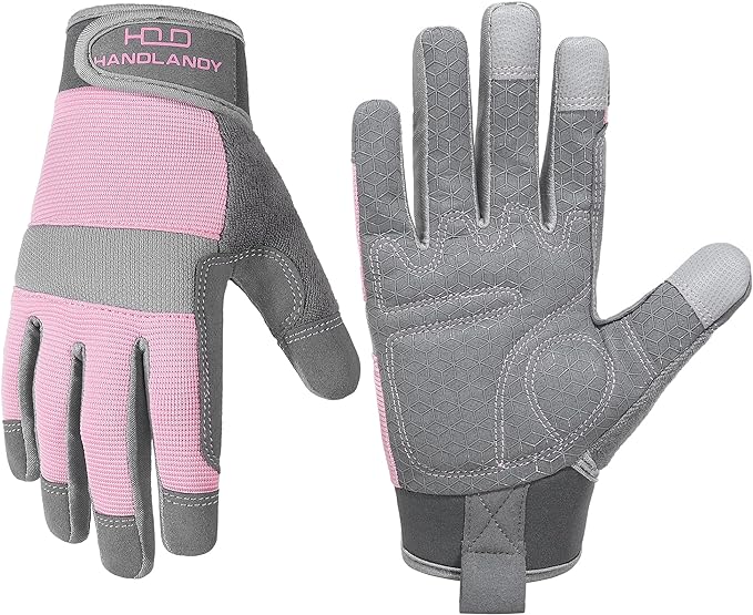 HANDLANDY Women Safety Work Gloves Utility Touch Screen Working Grip Glove for Yardwork Gardening Breathable Mechanic Gloves