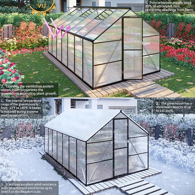 8x12 FT Greenhouse for Outdoors, Dark Gray