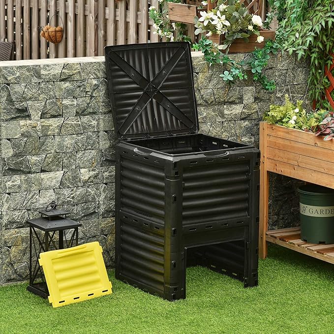 Planters,Garden Compost Bin 80 Gallon Outdoor Large Capacity Composter Fast Create Fertile Soil Aerating Box, Easy Assembly, Yellow