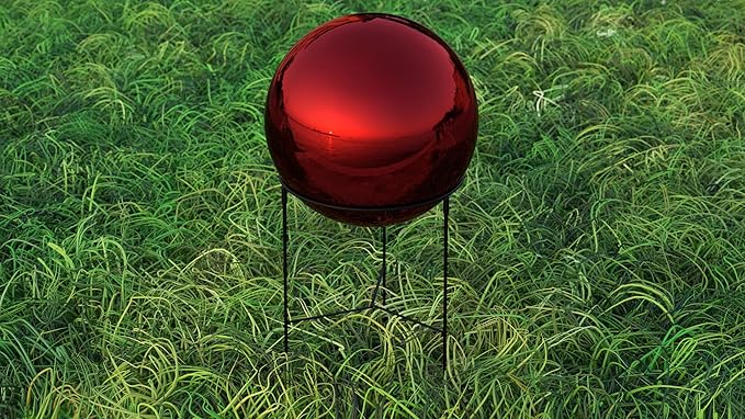 Lulu Decor, Red Stainless Steel Gazing Mirror Ball Size 12 with Stand