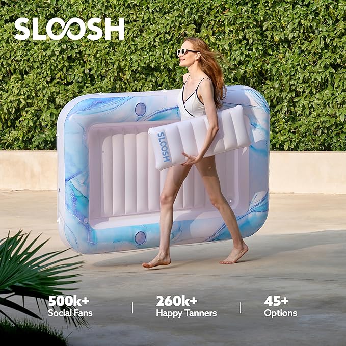 SLOOSH Inflatable Tanning Pool Lounger Float, 70" x 46" Pool Floats Adult with Pillow, 4 in 1 Suntan Tub Raft Floatie,Sunbathing Bed Lounge for Water Blow Up Ball Pit Party Gifts