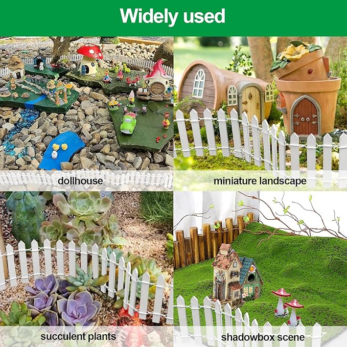 Miniature Fairy Garden Fence,DIY Wood Picket Fence Mini Ornament,Home Garden Plant Pot DIY Diorama Project (White,1.96"x 35.4")