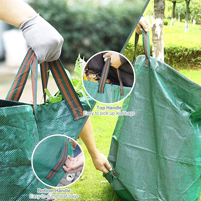 2-Pack 32 Gallons Leaf Bags, Reusable Yard Waste Bags, Heavy Duty Lawn Bags for Garden Leaves and Waste Collection, Lightweight Portable Yard Trash Bag