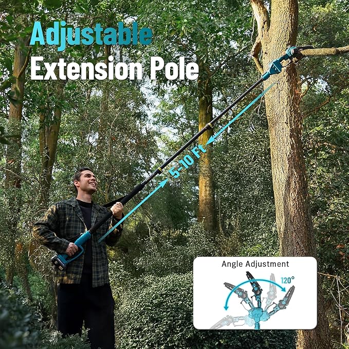 SEESII 2-in-1 Pole Saws for Tree Trimming: Electric Mini Chainsaw 6 Inch Cordless, 2 x 4000mAh Batteries Tree Pruner, Brushless Chain Saw with Extension Pole for Limb Branch Cutter,16Ft Reach
