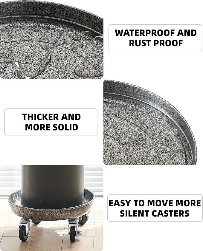 Heavy Duty Plant Caddy with Wheels 12 Inch, 360° Caster, Outdoor Rolling Plant Dolly That is Not Easily Rusted, Indoor Metal Plant Cart with Rollers, Plant Pot Trolley, Silver 3 Pack