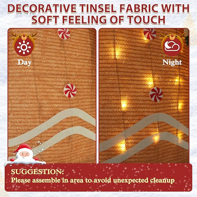 VEIKOU 5FT Gingerbread Man Christmas Decoration with 120 LED for Outdoor Yard Decorations, 2.5D Pre-Lit Gingerbread Man with Candy Cane and Gift Box, Freestanding Glittered Holiday Display