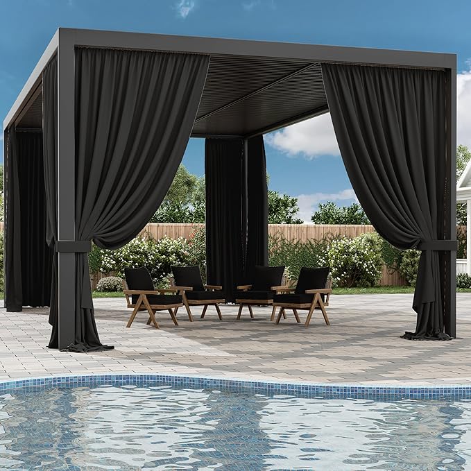 Gazebo Universal Replacement Privacy Curtain,12'×20' Gazebo Outdoor Waterproof Curtains, 4-Panels Sidewall Curtains with Double Zipper for Patio Canopy, Garden and Backyard (Curtain Only)