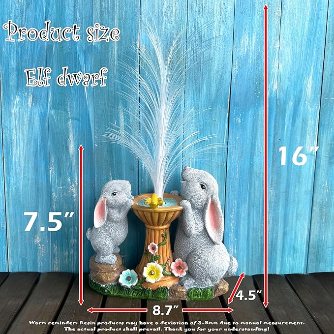 Solar Rabbit Garden Statues Outdoor Decor with LED Lights, Resin Rabbits Figurine Lights Decorations Colour Changing Fiber Optical Light, Outside Lawn Decor for Yard, Unique Housewarming Gift