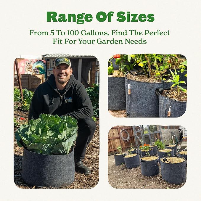 Epic Gardening 5 Pack 5 Gallon Grow Bags with Handles (Unlined) - Heavy Duty Fabric Pots for Vegetables, Herbs & Flowers - Breathable Cloth Planters for Indoor & Outdoor Gardening, Moisture Retaining