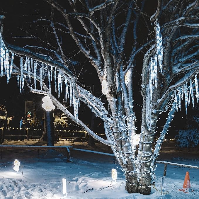 WATERGLIDE Meteor Shower Lights, 12" Outdoor Icicle Christmas Lights 8 Icicles 192 SMD LED Crystal Ice Falling Light, Connectable Raindrop Iciclelight, Xmas Winter Party Tree Holiday Decor, White