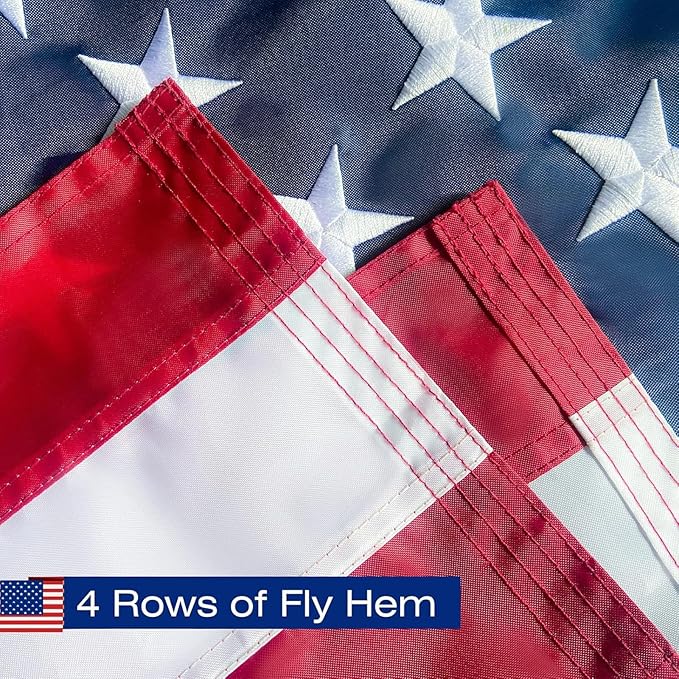 Sleeved Us Flag 2.5x4,Nylon American Flag Sleeve,New 420D Nylon,Heavy Duty Durable TearProof,Embroidered Stars,Sewn Stripes,UV Protection，Sleeved American Flag (Pole NOT Included)