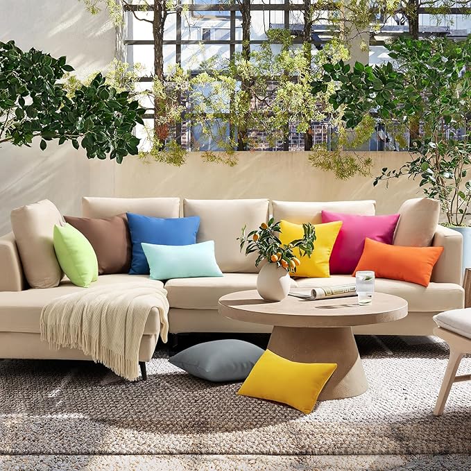 Phantoscope Pack of 4 Premium Dual Usage Outdoor Pillow Inserts, Waterproof Throw Pillows No Cover Needed, Colorful Decorative Couch Sham Cushion Stuffer Patio Couch Tent, Yellow 18 x 18 Inches