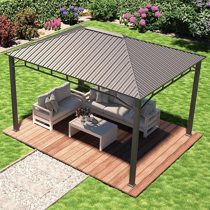 TOOLPORT Hardtop Gazebo 10x13 ft with Steel Roof - Approx. 3.54x3.54 in Aluminium Poles