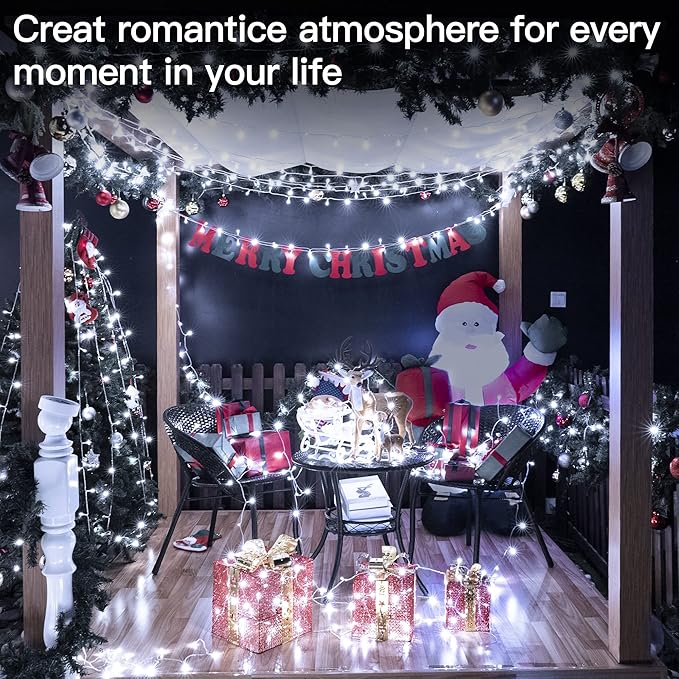 Ollny Christmas Lights Outdoor 400LED 131FT, Cool White Fairy Lights with Remote 3 Timer, Plug in 8 Modes String Lights for Bedroom Indoor Outside House Party Xmas Decorations
