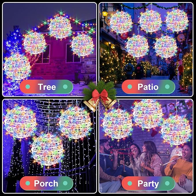 Christmas String Lights Outdoors,4 Pack 15.74" Sphere Lights,Ball Tree Garden Globe Lights for Home, Party, Christmas, Porch Patio,Wedding, Garden,Tree Decoration with Plug