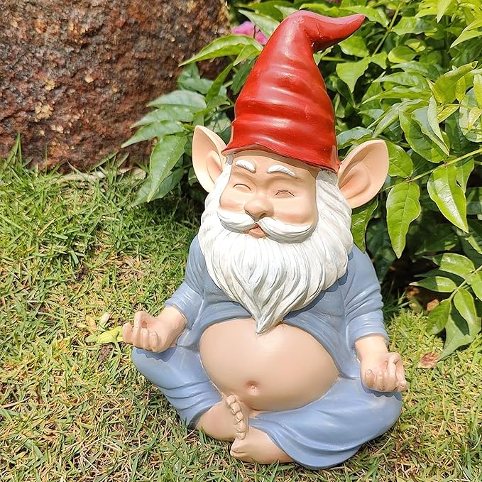 Meditating Yoga Gnome Statue - 7.5'' Handcrafted Garden & Indoor Decor, Meditation Zen Sculpture with Lotus Pose, Weatherproof Outdoor Ornament & Home Decoration, Unique Gift for Women/Men