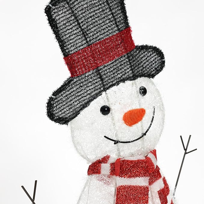 LuxenHome 30" Lighted Snowman Family Outdoor Decorations, 2D Flocked Snowman Family Holiday Decorations Outdoor and Indoor Holiday Display, Christmas Yard Decorations with 100 LED Lights