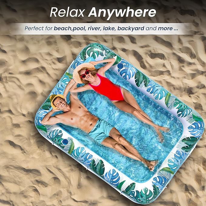 JAMBO XXL Inflatable Tanning Pool Lounger Float, 80 x 56 Sun Tanning Pool Float with Pillow Water Lounge Raft Pool Floatie for Adults Tanning Raft Pool Tub Water Tanning Bed Kiddie Pool Tanning Floats