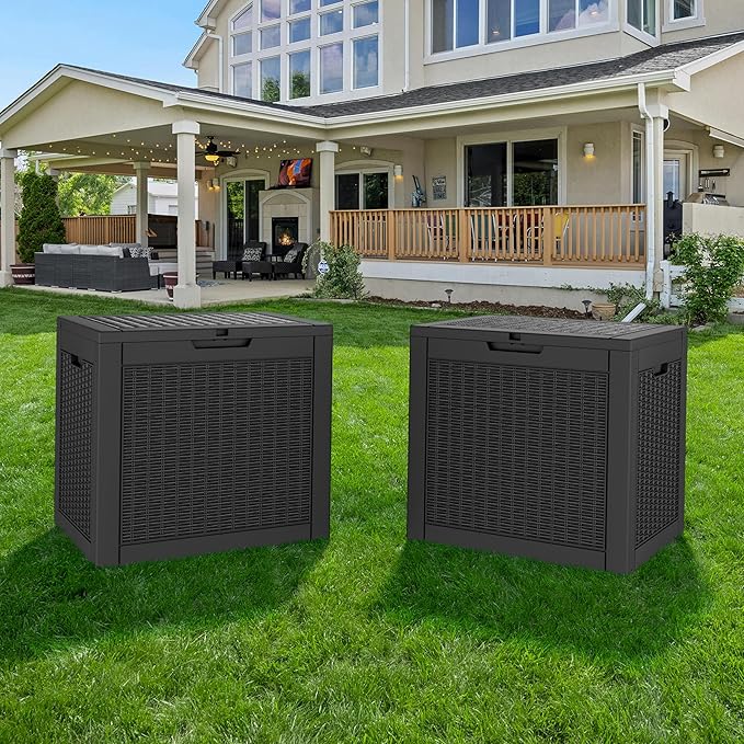 NUNU LAB 32 Gallon Resin Deck Box 2 Pack Outdoor Indoor Waterproof Storage Box for Patio Cushions, Garden Tools, Pool Accessories,Backyard Storage Bin,Black