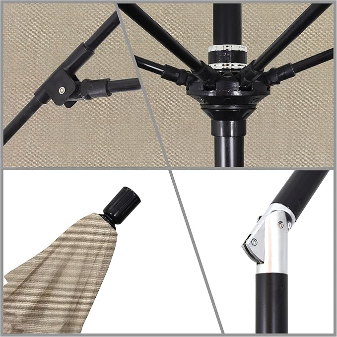 California Umbrella 9' Round Aluminum Pole Fiberglass Rib Market Umbrella, Crank Lift, Collar Tilt, Black Pole, Sunbrella Spectrum Mist