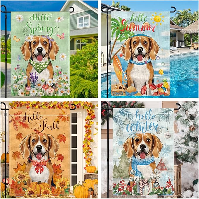 Beagle Garden Flags 12x18 Double Sided for All Seasons and Holidays, Funny Dog Welcome Flags for Outside Set of 12, Puppy Lawn Flag for Pet Lover, Beagle Outdoor Decorations for Farmhouse