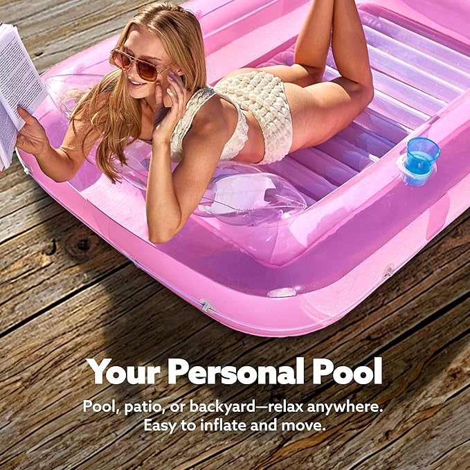 SLOOSH Inflatable Tanning Pool Lounger Float, 70" x 46" Pool Floats Adult with Pillow, 4 in 1 Suntan Tub Raft Floatie,Sunbathing Bed Lounge for Water Blow Up Kids Ball Pit Party Gifts, L-Pink White