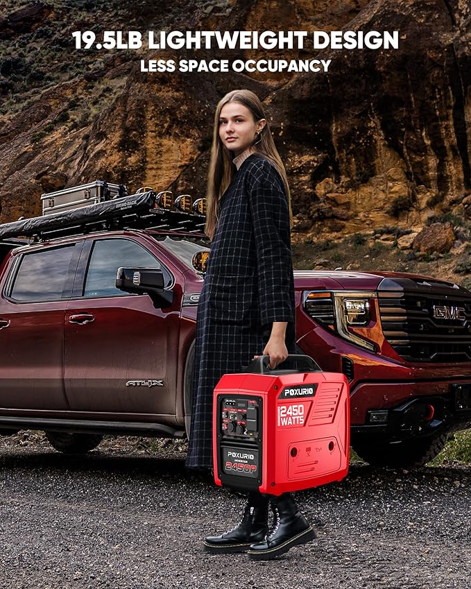 2450-Watt Dual Fuel Inverter Generator for Home Use, 1.6Gallon Large Fuel Tank Up to 8.3 Hours Use, 120V Gas Powered Generator Super Quiet - EPA Compliant, Red