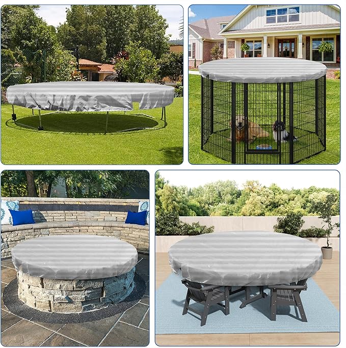 ECOOPTS 15 ft Round Pool Cover for Above Ground Pools, Swimming Pool Cover Protector Winter Safety Cover (Gray White Stripes)