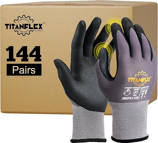 TitanFlex Work Gloves Microfoam Nitrile Coated Men Women, Safety Warehouse Gloves with Grip, Touchscreen, Seamless Knit Nylon