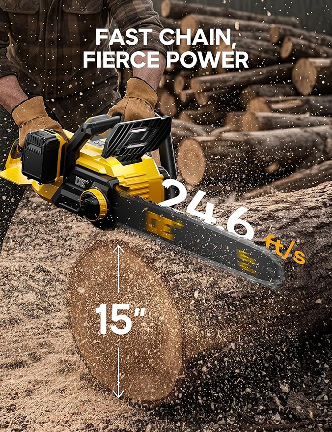 DeForce 16" 40V Cordless Electric Chainsaw, for DeWalt 20V Max Batteries, Brushless Battery Powered Chain Saw, with Auto Oiler, Handheld Chainsaw for Wood Cutting Tree Pruning(Bare Tool Only)
